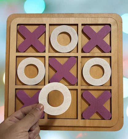Wooden Tic-Tac-Toe Board Game – Classic XO Strategy Game for Kids, Toddlers, Preschoolers & Adults – Educational, Durable & Portable 30cm Wooden Board – Ideal Birthday Gift, Party Favour & Family Game (Random Color)